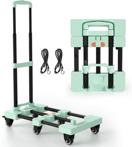 Folding Hand Truck 500lbs, Portable Heavy Duty Dolly Cart, 6 Wheels Collapsible Luggage Cart with 2 Elastic Ropes - Compact Trolley Cart for Easy Moving - Ideal Hand Cart for Travel and More