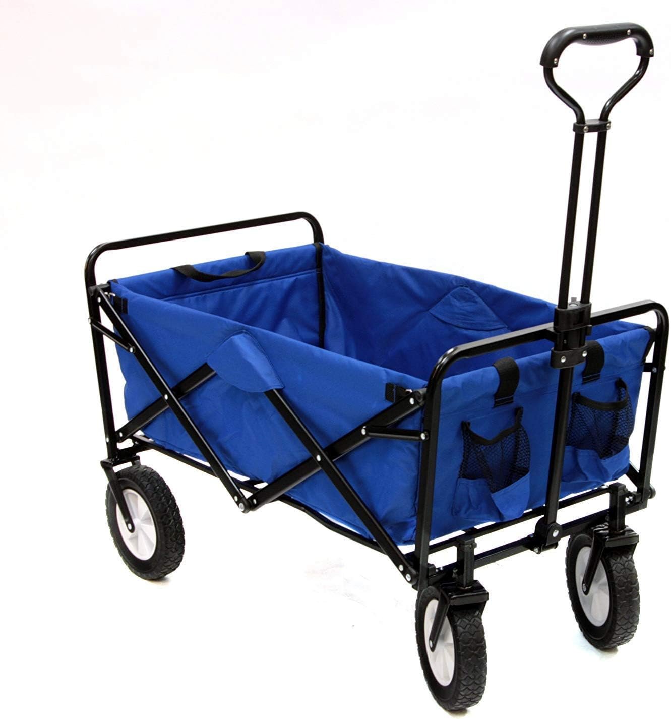 Heavy Duty Steel Frame Collapsible Folding 150 Pound Capacity Outdoor Camping Garden Utility Wagon Yard Cart, Blue - Image 2