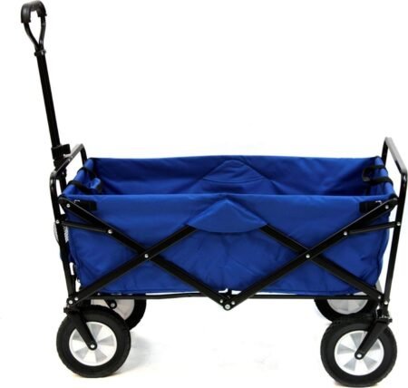 Heavy Duty Steel Frame Collapsible Folding 150 Pound Capacity Outdoor Camping Garden Utility Wagon Yard Cart, Blue