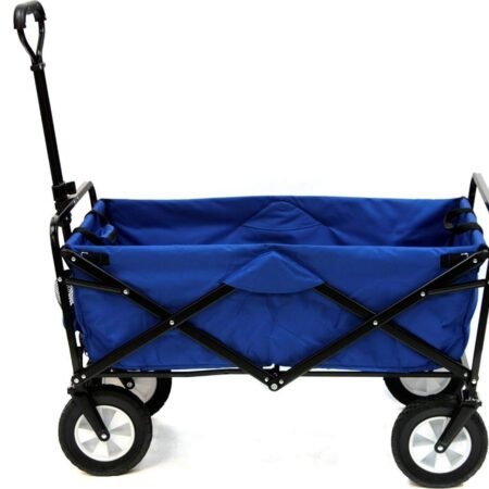 Heavy Duty Steel Frame Collapsible Folding 150 Pound Capacity Outdoor Camping Garden Utility Wagon Yard Cart, Blue