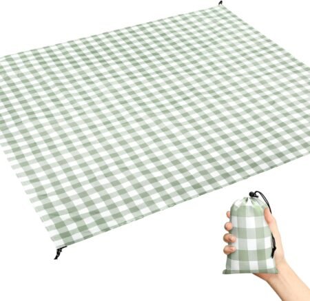Green plaid picnic blanket