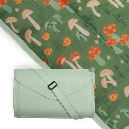 5'x5' XL Outdoor Family Picnic & Beach Blanket | Durable & Water-Resistant Fabric | Compact Fold & Easily Wipes Clean | Zipper Pocket (Woodland Mushroom)