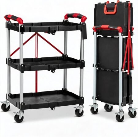 Multifunctional cart with a three-tier storage design.