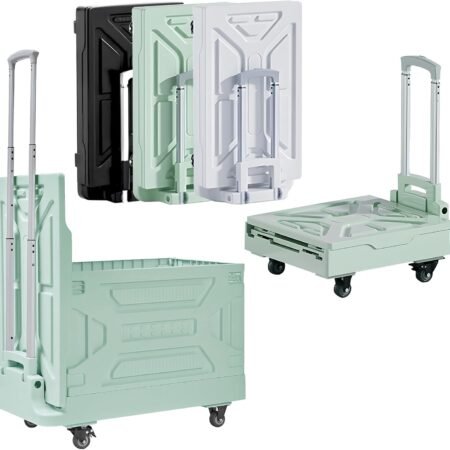 23 GAL 2-in-1 Foldable Shopping Cart, Collapsible Utility Cart with Adjustable Handle & 360° Wheels, Dual-Mode Rolling Crate (Basket/Flatbed) for Groceries, Camping, Compact Storage, Green