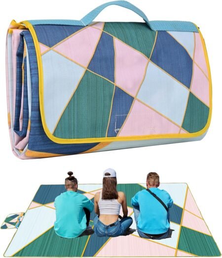 Picnic Blanket, Foldable Waterproof Sand Mat, Extra Large Picnic Blanket Outdoor Picnic Mat Beach Blanket for Park Grass Camping Hiking Travel Family Concerts