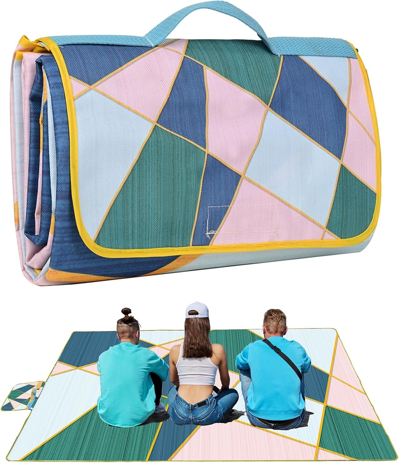 Picnic Blanket, Foldable Waterproof Sand Mat, Extra Large Picnic Blanket Outdoor Picnic Mat Beach Blanket for Park Grass Camping Hiking Travel Family Concerts