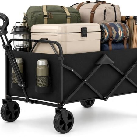 Foldable Wagon Cart with All Terrain Wheels, Folding Beach Wagon for Sand, Garden, Grocery, Sports, Camping and Outdoor Use