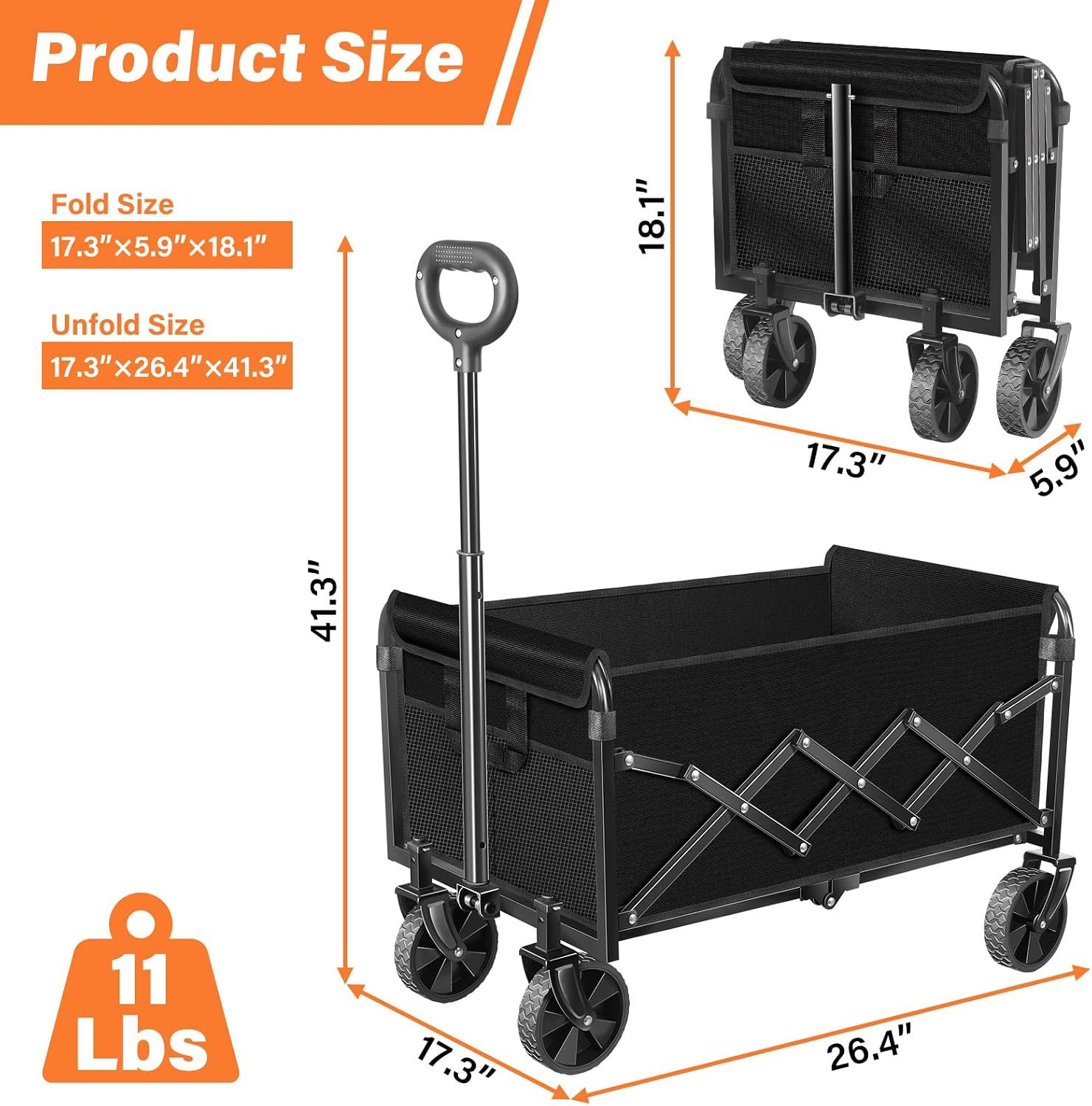 Wagons Carts Foldable, Collapsible Wagon with Wheels — Durable Folding Utility Pull Wagon Cart for Groceries, Picnic & Pets, Park Trips & Small Hauls, 280 lbs Heavy Duty Capacity,Graphite Black - Image 2
