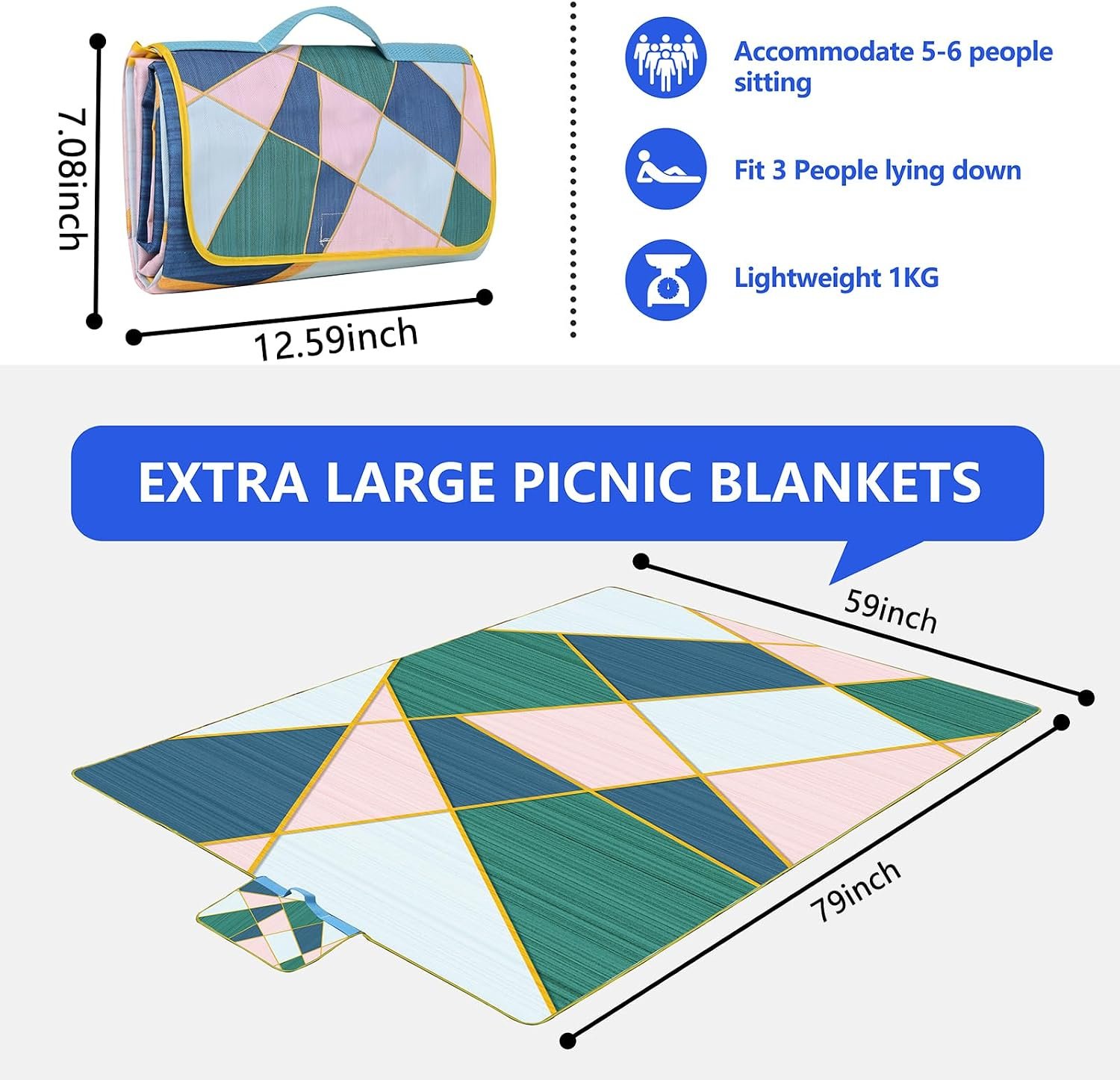 Picnic Blanket, Foldable Waterproof Sand Mat, Extra Large Picnic Blanket Outdoor Picnic Mat Beach Blanket for Park Grass Camping Hiking Travel Family Concerts - Image 2