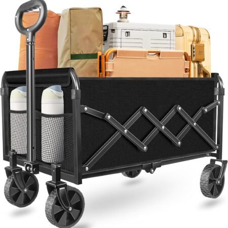 Wagons Carts Foldable, Collapsible Wagon with Wheels — Durable Folding Utility Pull Wagon Cart for Groceries, Picnic & Pets, Park Trips & Small Hauls, 280 lbs Heavy Duty Capacity，Graphite Black