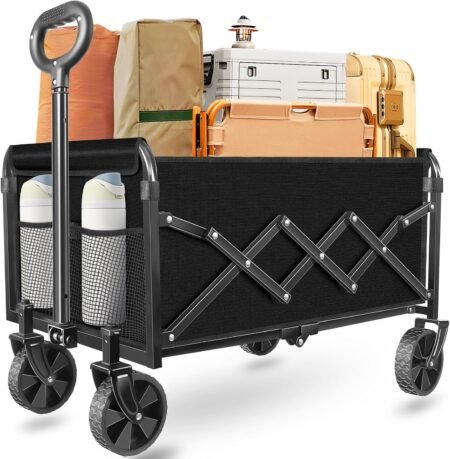 Wagons Carts Foldable, Collapsible Wagon with Wheels — Durable Folding Utility Pull Wagon Cart for Groceries, Picnic & Pets, Park Trips & Small Hauls, 280 lbs Heavy Duty Capacity，Graphite Black