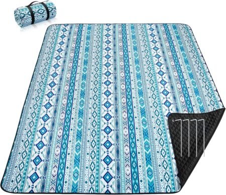 Picnic Blankets Extra Large, Waterproof Foldable Outdoor Beach Blanket Oversized 83x79” Sandproof, 3-Layer Picnic Mat for Camping, Hiking, Travel, Park, Concerts(Teal Boho)